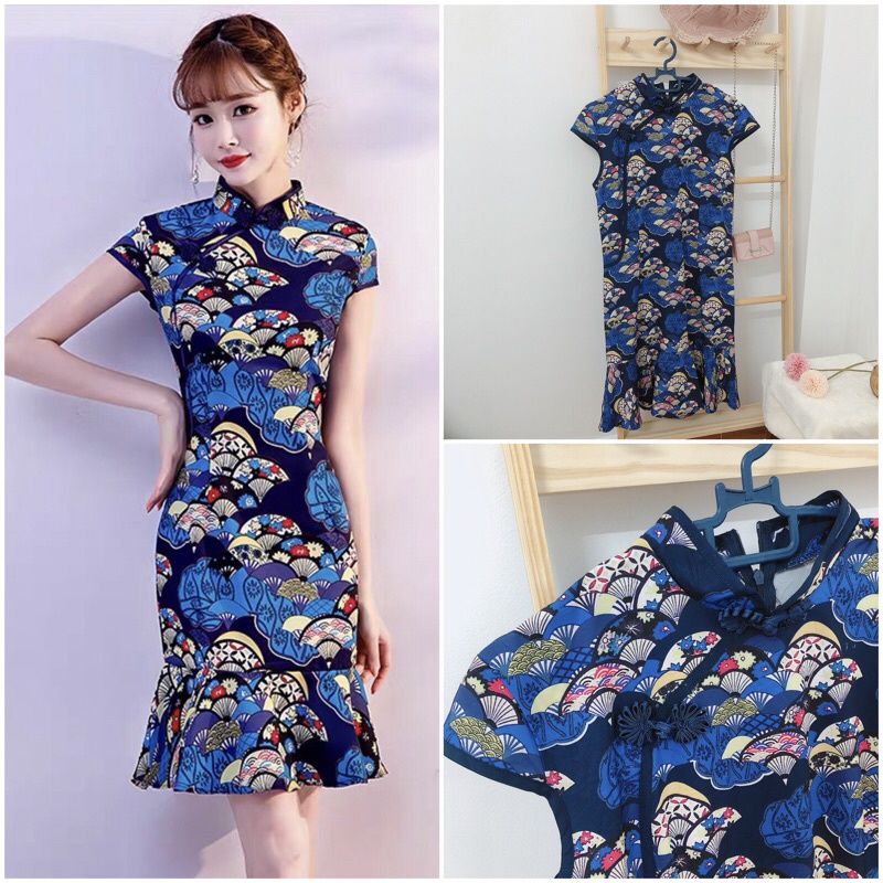 Đầm hoa sườn xám hạc trendy