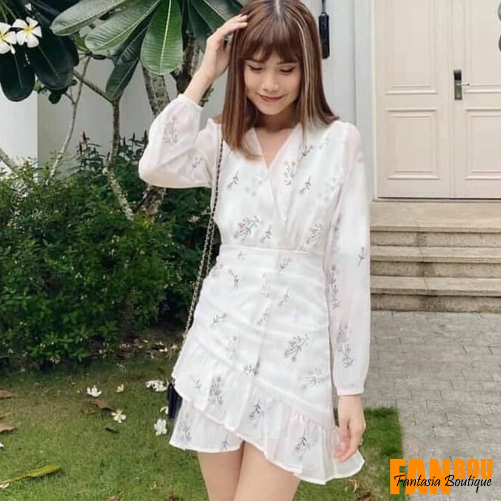 Đầm Voon Hoa Vintage Cổ Nhúng Tay Xếp Ly Tà Xẻ Cao | BigBuy360 - bigbuy360.vn