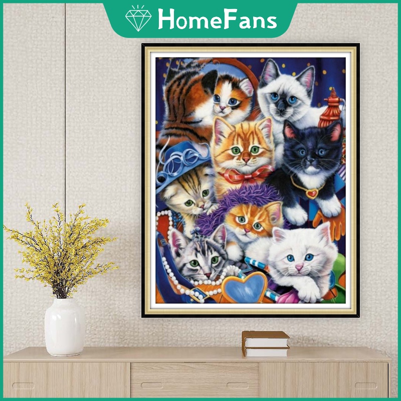 Bộ Tranh Đính Đá 5D Tự Làm Hình Mèo Con 40x50cm Trang Trí Nhà Cửa