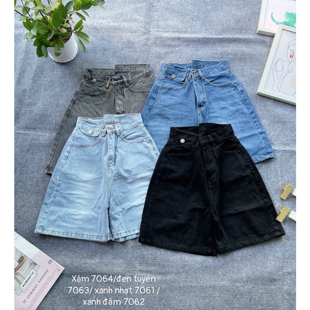 Quần Ngố Nữ Túi Nắp Ống Rộng Lưng Cao Chất Jean Đẹp 4 Màu Thời Trang - 438