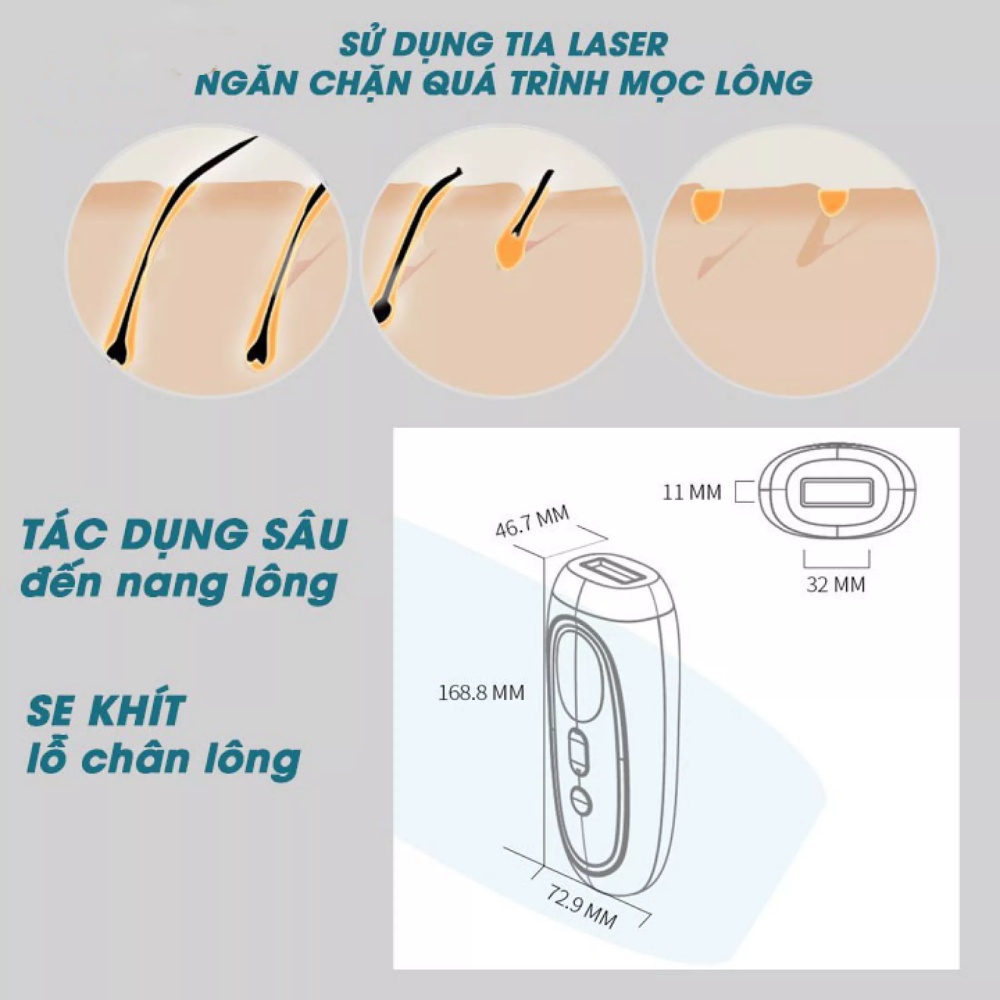 Máy Triệt Lông Vĩnh Viễn Mini Cầm Tay Triệt Lông Toàn Thân Bằng Laser IPL 990000 Không Gây Đau - Bảo hành 12 Tháng