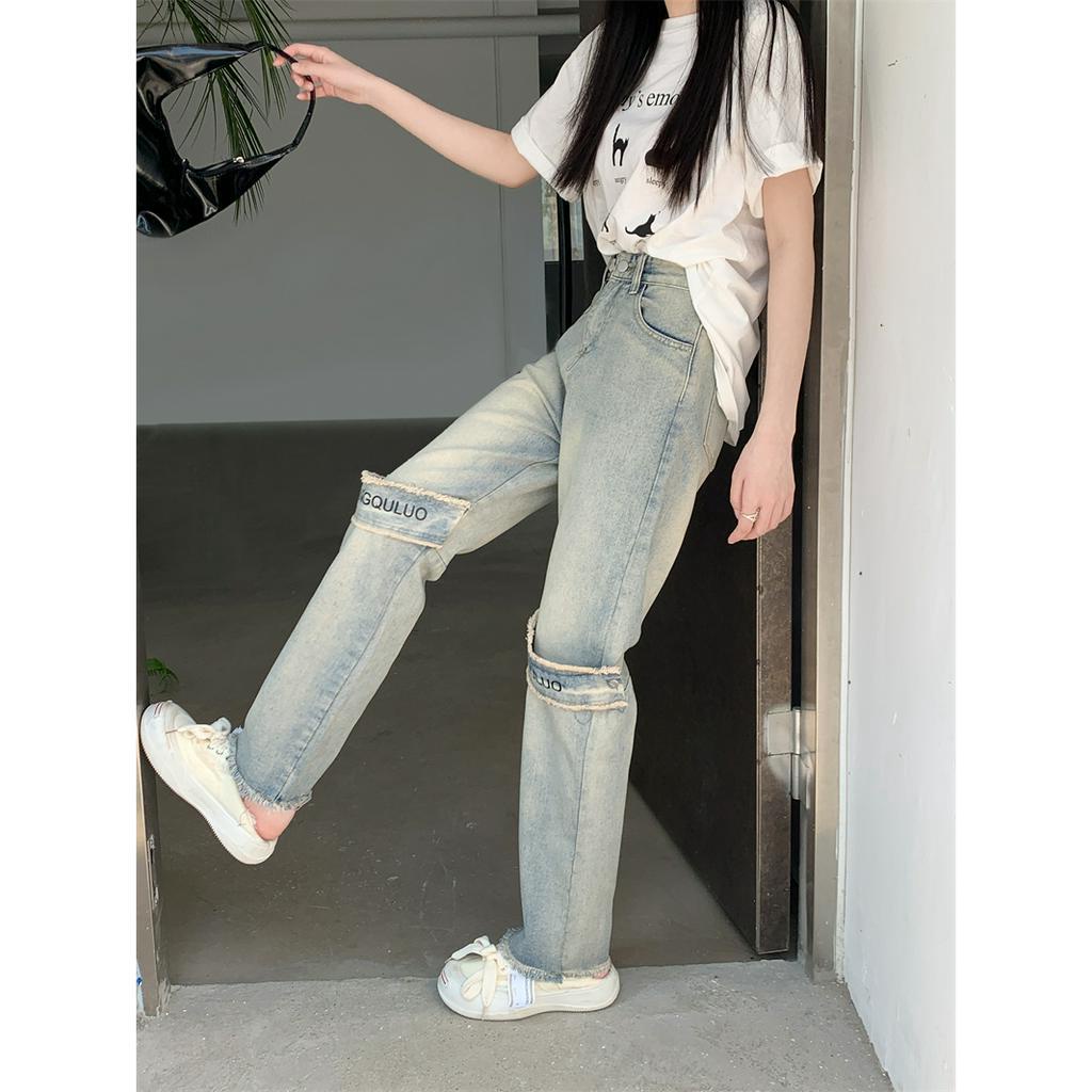 「 WELOVE1 」Quần Jean Ống Rộng Lưng Cao Màu Xanh Dương Thời Trang Mùa Hè Dành Cho Nữ