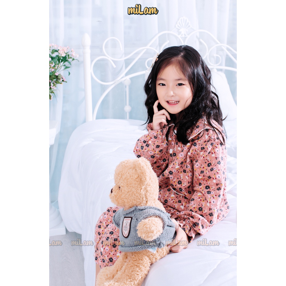 Bộ ngủ Pijama thu đông dài tay hoa nhí vải Hàn Quốc cho bé gái 15kg tới 40kg