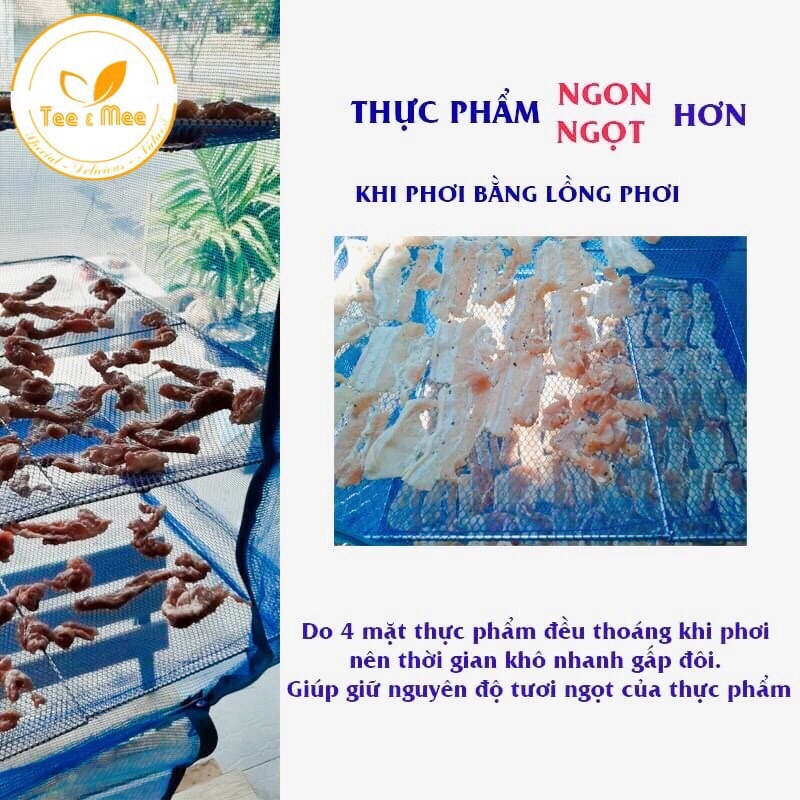 Lồng lưới phơi khô thực phẩm phơi cá chống côn trùng treo 4 tầng để phơi cá khô có thể xếp gọn