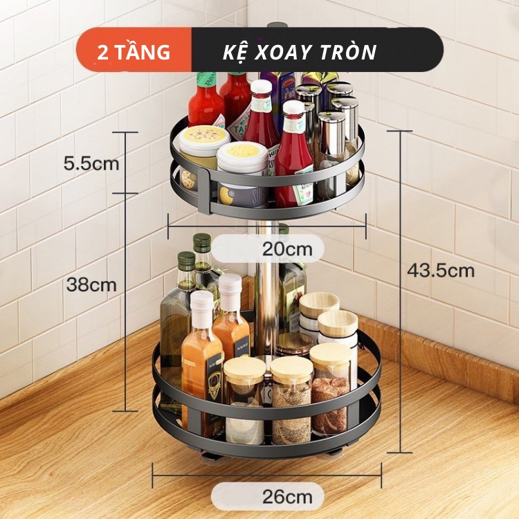 Kệ Đựng Gia Vị 2,3 Tầng Xoay 360 Độ BELLEVIE Kệ Để Đồ Bếp Đa Năng Thiết Kế Vuông Tròn