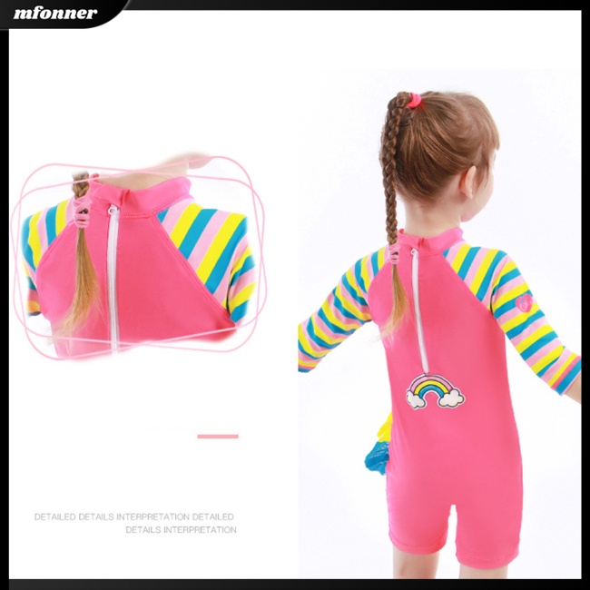 Bộ Đồ Bơi 2 Mảnh Dài Tay Cổ Đứng Khóa Kéo + Mũ Chống Nắng Hoạt Hình Dành Cho Bé Gái