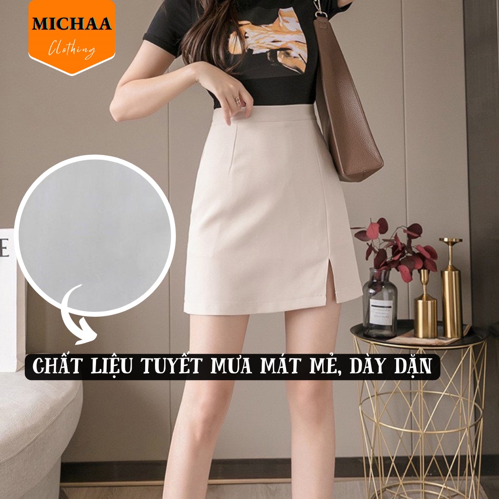 Chân Váy CHỮ A XẺ TÀ Trước Ngắn Công Sở Có Lót Trong Lưng Cạp Cao Trẻ Trung - MICHAA