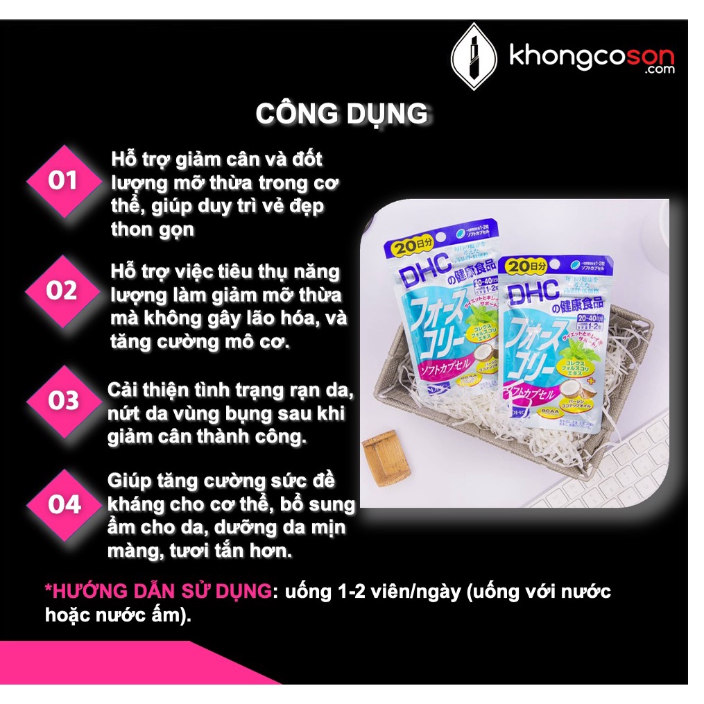 Viên Uống Giảm Cân Bổ Sung Dầu Dừa DHC FORSKOHLII 15 Ngày (30v/Gói) và 30 Ngày (60v/Gói) - Khongcoson