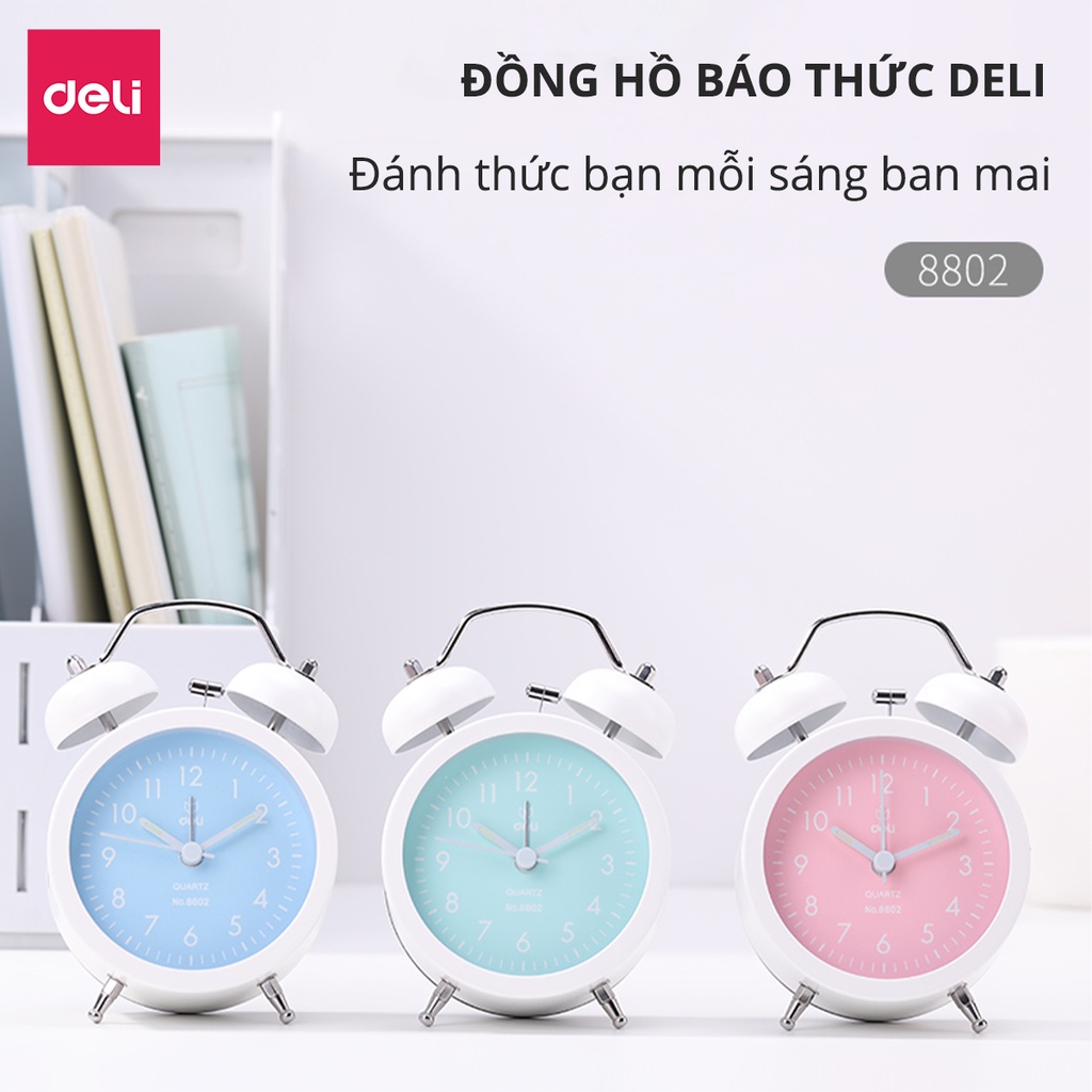 [Mã LIFEDL44 giảm 50K đơn 99K] Đồng hồ báo thức Deli - Xanh dương/Xanh lá/ Hồng - 8802