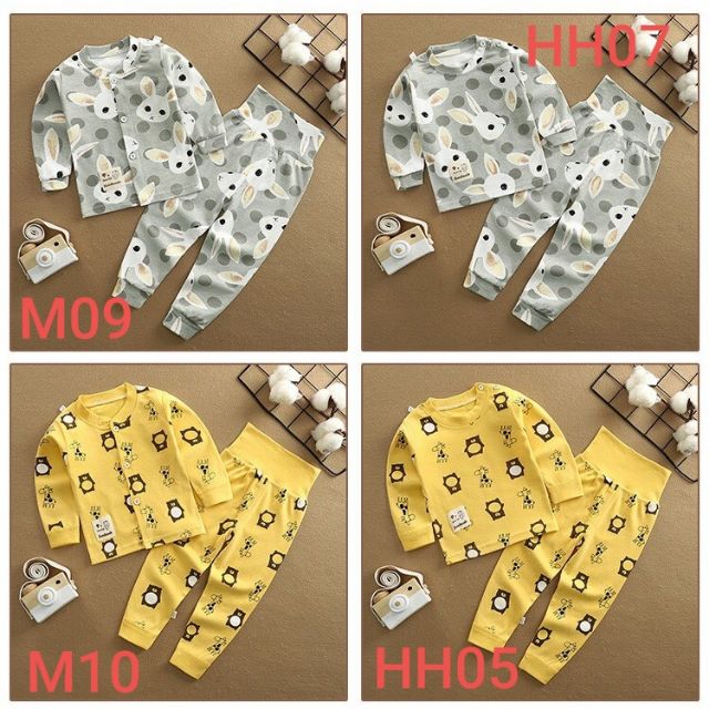 Bộ nỉ cotton dài tay cạp cao họa tiết cao cấp dành cho bé trai và gái | BigBuy360 - bigbuy360.vn