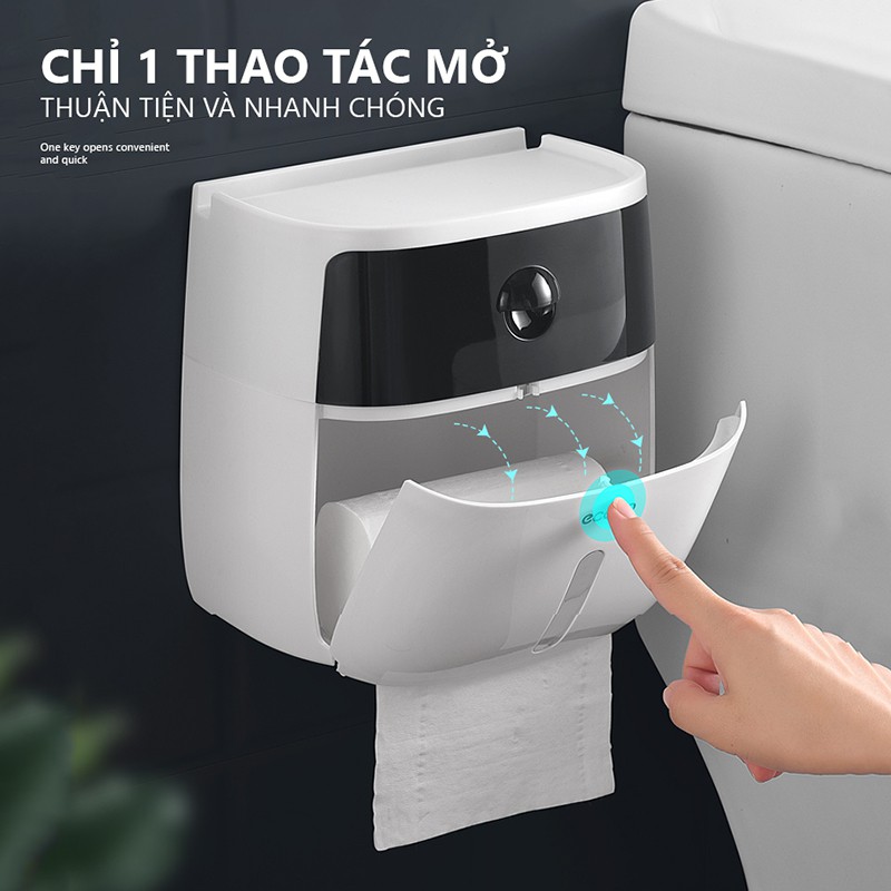 Hộp đựng giấy vệ sinh ECOCO gắn tường 2 ngăn, không cần khoan tường 9233