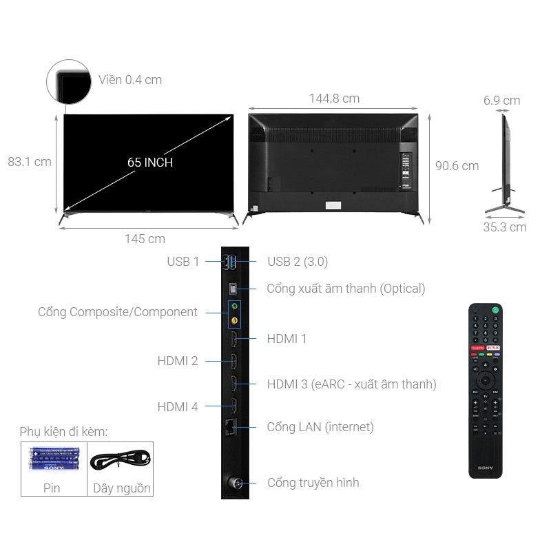 Android Tivi Sony 4K 65 inch KD-65X9500H (Miễn phí giao tại HCM-ngoài tỉnh liên hệ shop)