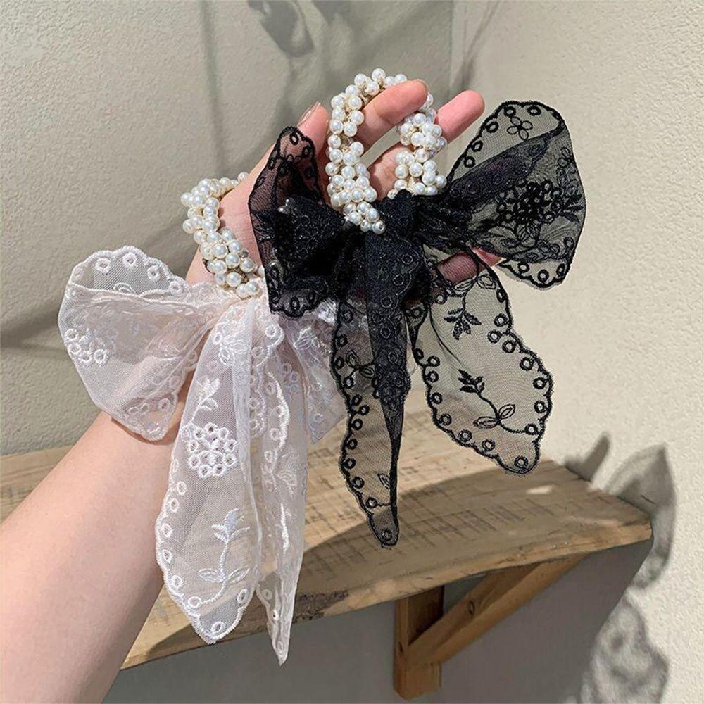 ROWANS Dây Cột Tóc Đuôi Ngựa Bằng Vải Voan Phối Ren Co Giãn Dễ Thương