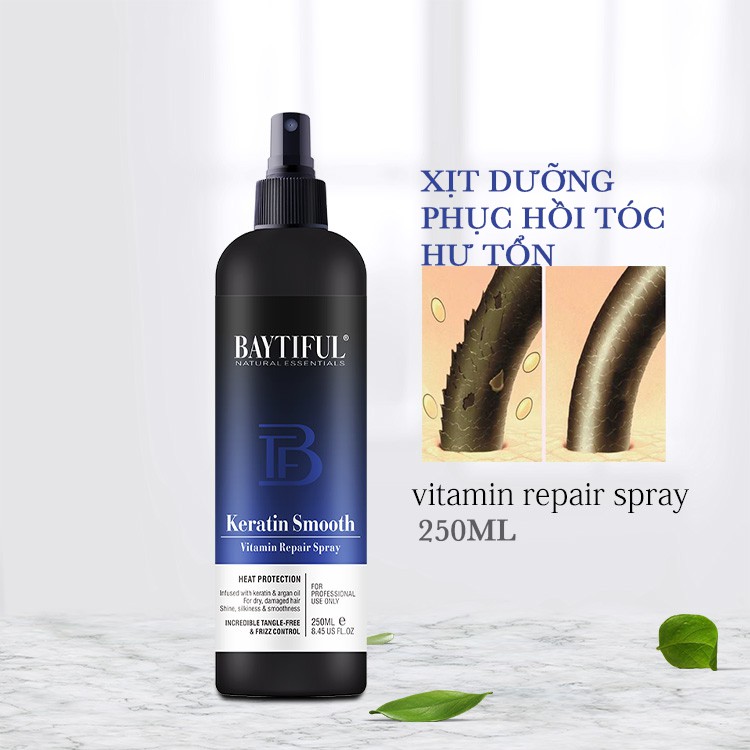 Xịt dưỡng tóc keratin sịt mượt tóc collagen tinh chất chăm sóc tóc nhuộm uốn khô xơ hư tổn xoăn Baytiful Repair Spray