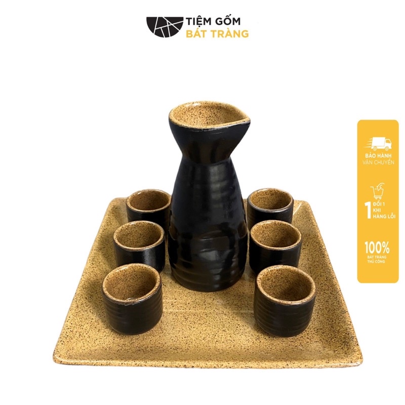 Bộ Bình SaKe Nhật Bản Bộ Ly Nậm Đựng Rịu Cách Điệu Sứ Bát Tràng Cao Cấp