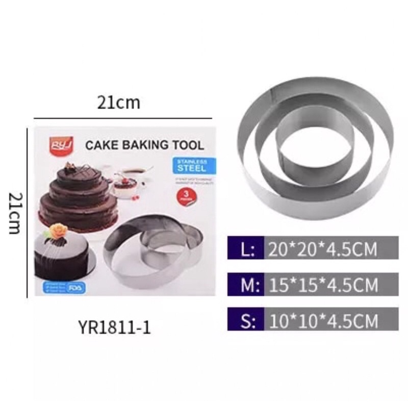 Bộ 3 khuôn ring Mousse tròn,trái tim, vuông, hoa mai
