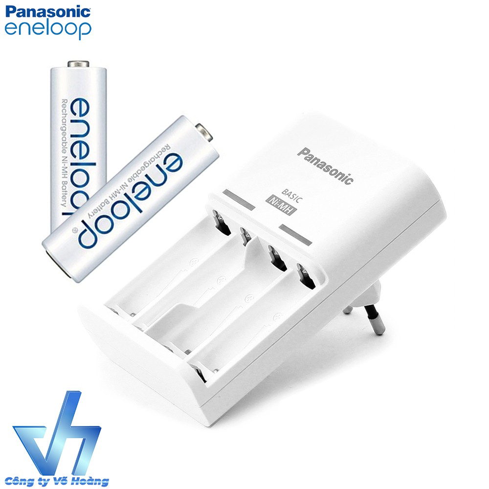 Bộ sạc pin Panasonic kèm 2 pin AA 2000mAh, tự động ngắt sạc (Trắng)