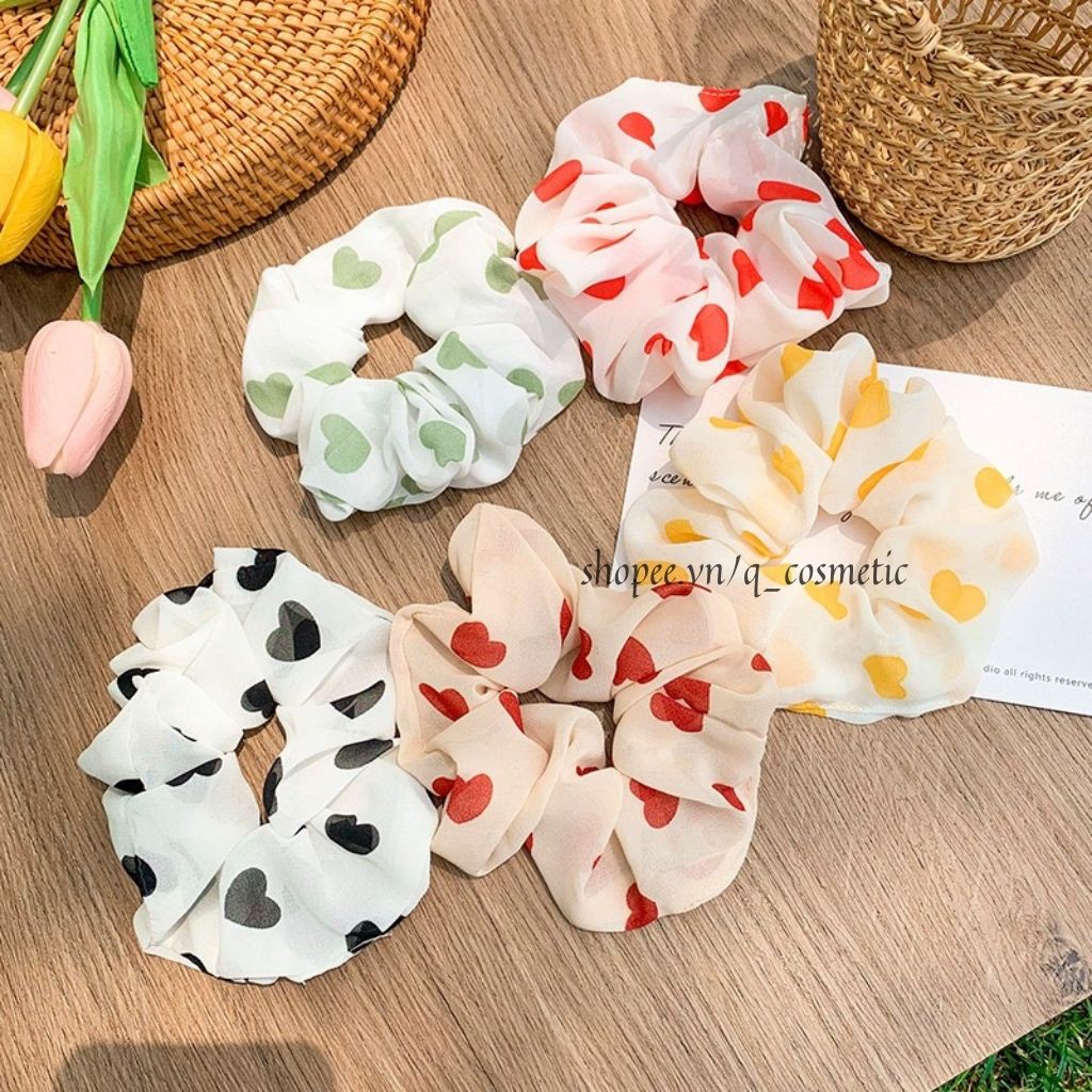 [Mã QCOSHOT05 giảm 5k đơn 20k] Dây buộc tóc, cột tóc scrunchies nhiều màu hình trái tim, phong cách hàn quốc cho nữ