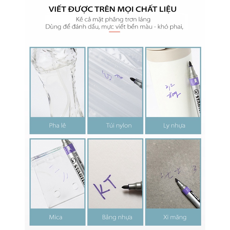 Bộ 6 Bút lông dầu đầu vuông STABILO Mark-4-all PERMANENT (MK653-6C)