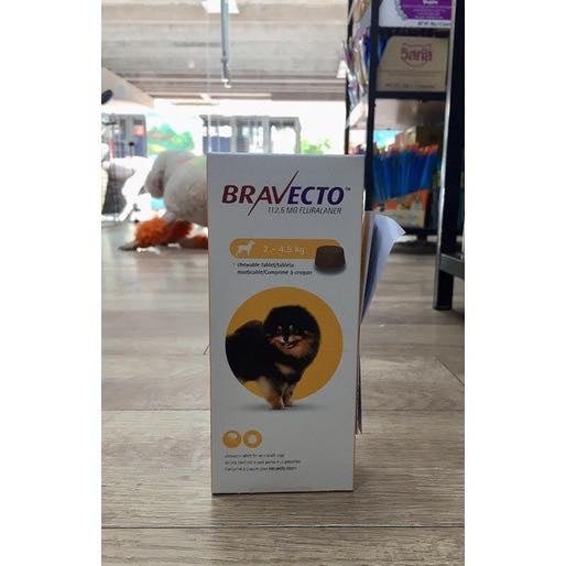 Bravecto – dạng viên nhai có tác dụng điều trị viêm da, ghẻ Demodex, ký sinh trùng trên da chó(2-4.5kg)