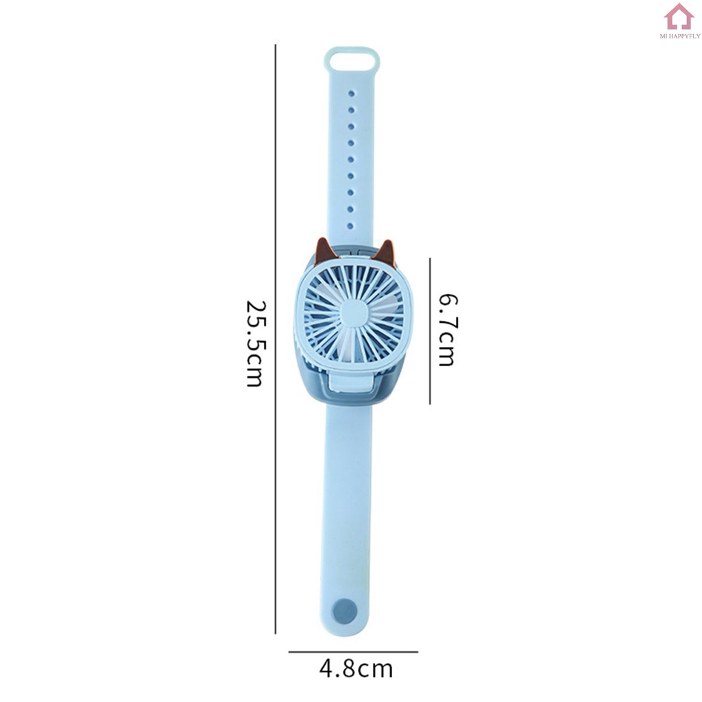 ଓ  Portable Fan Mini Fan Portable Watch Fan with Comfortable Wrist Strap Colorful LED Light Three-speed USB Charging