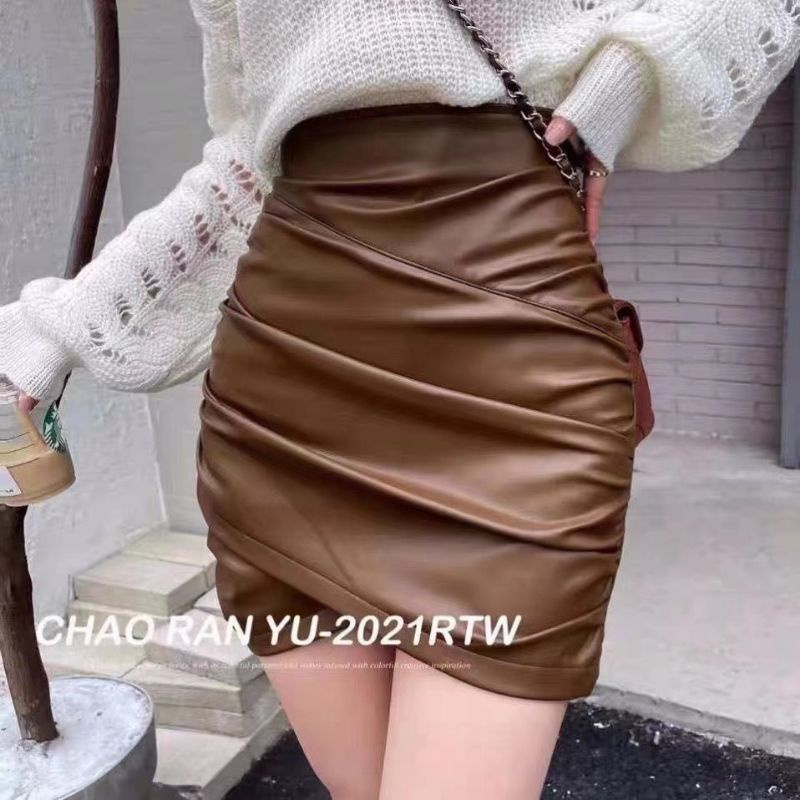 Chân váy da dúm vạt chéo hàng QC