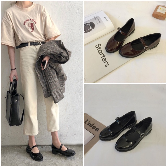 Giày ulzzang dáng vintage có ảnh thật