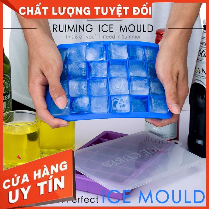 Khay làm đá silicon cao cấp. Khay đá 24 ngăn có nắp đậy. Khay đá silicon hình tròn, vuông, trái tim, ngôi sao.