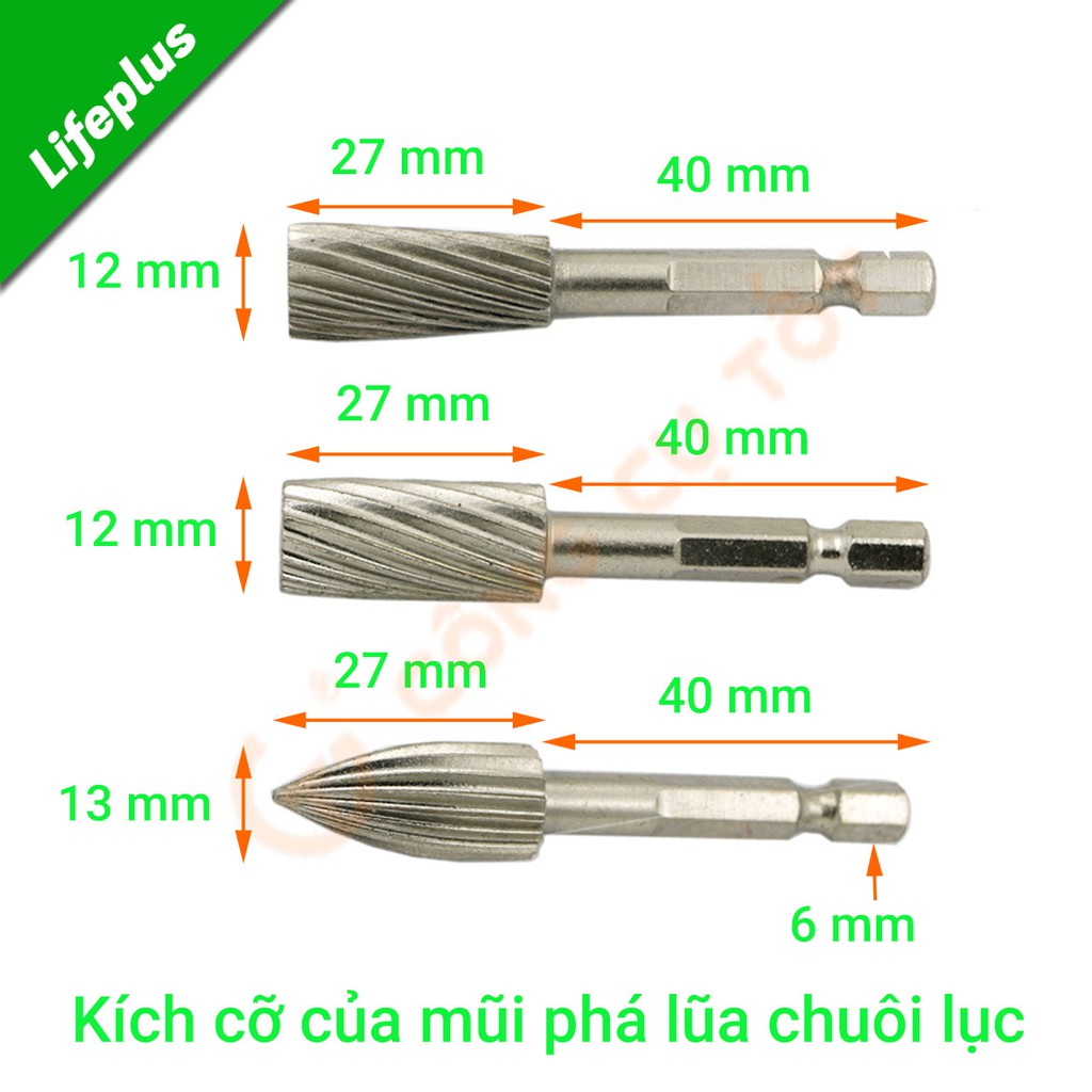 Bộ 5 mũi mài, khắc, mũi phá lũa gỗ chuôi lục cao cấp