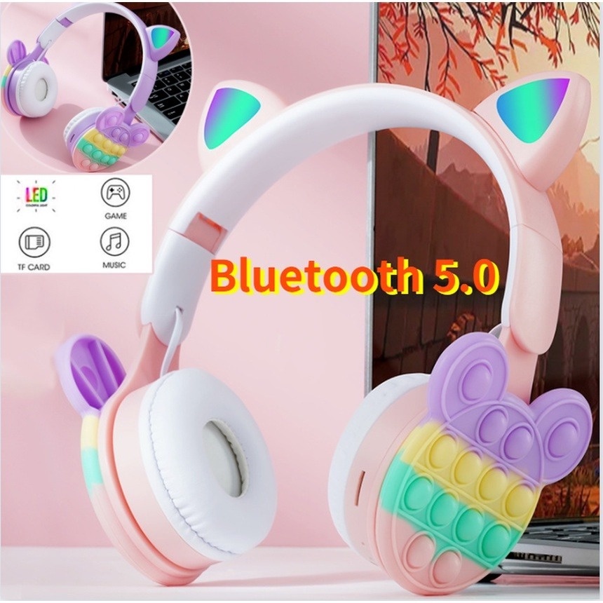 2022 mới Pop it Tai Nghe Bluetooth Tai Mèo Chụp Tai STN-28 Có Micro Chơi Game, Học Online, Nghe Nhạc HIFI. Headphone Máy Tính Không Dây