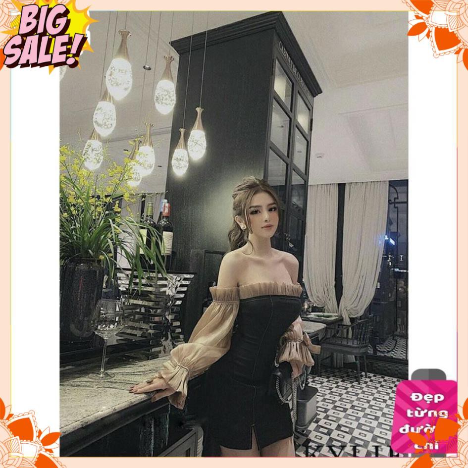 Đầm nữ trễ vai dự tiệc tay phối lưới bóng kính siêu hot | BigBuy360 - bigbuy360.vn