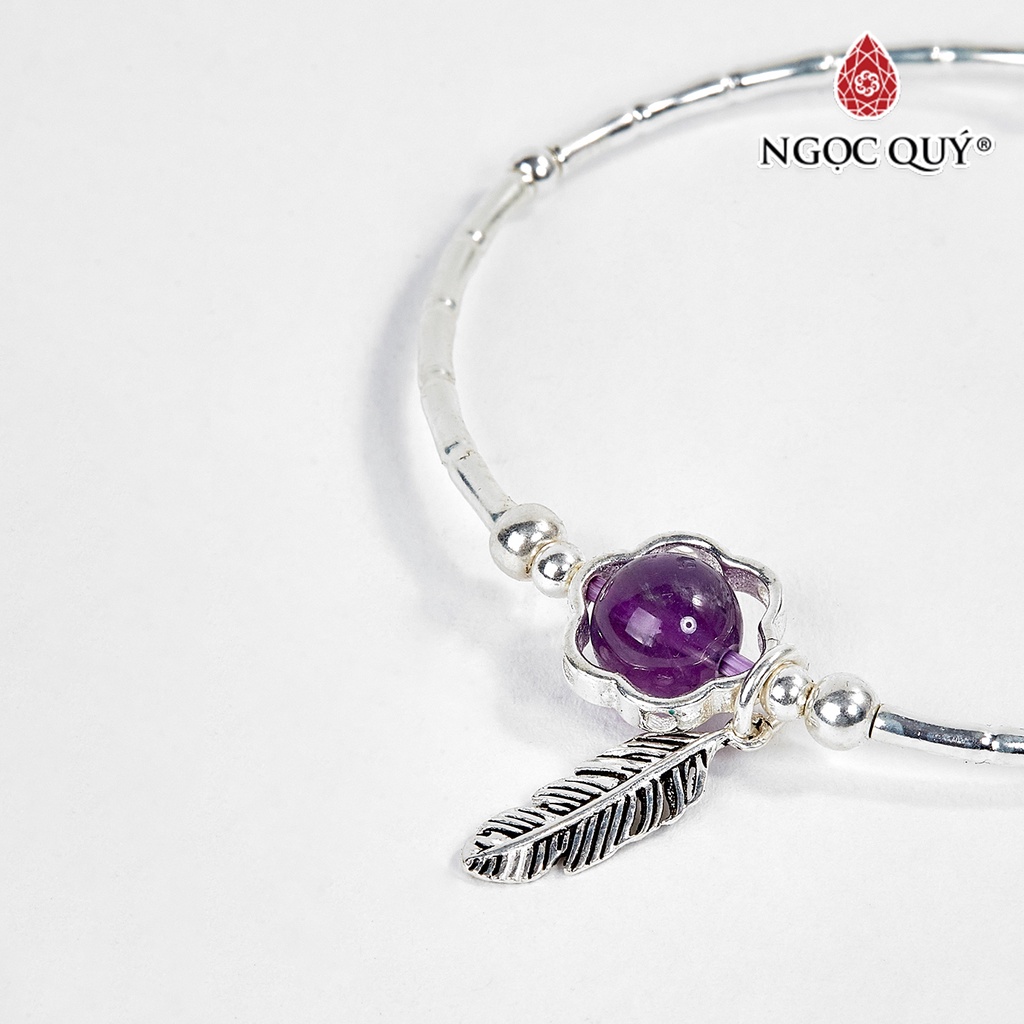 Vòng tay bạc TA tím phối charm lá - Ngọc Quý