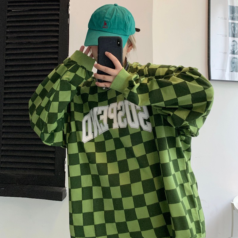 Áo sweater tay dài dáng rộng kẻ sọc caro thời trang Mỹ cổ điển cá tính cho nữ Xiaozhainv | BigBuy360 - bigbuy360.vn