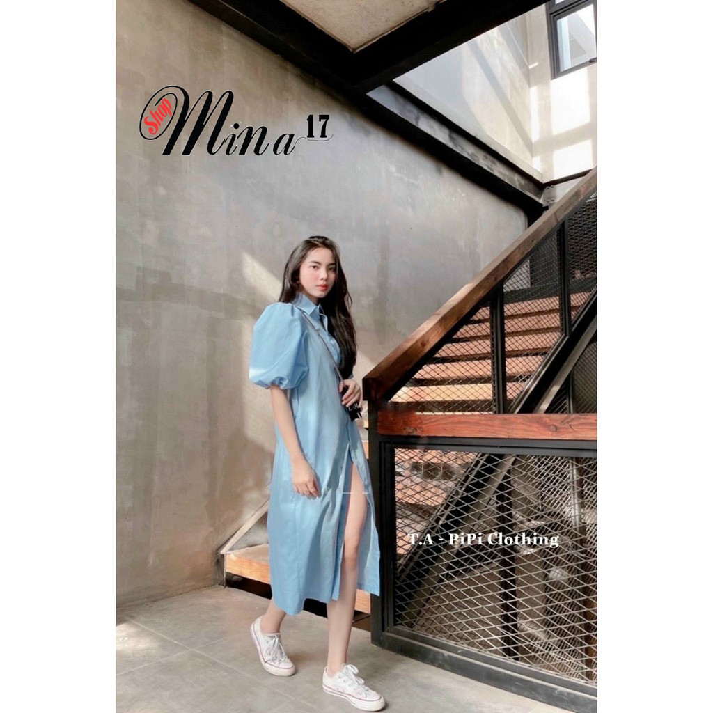 [TREND HÈ] Váy sơ mi thô tay phồng oversize ulzzang, dáng suông (ảnh thật Shop quay chụp) freeship