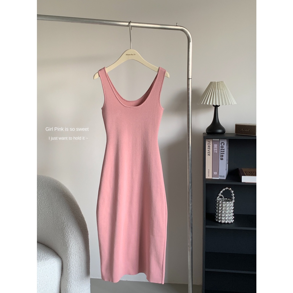 Đầm Hai Dây Dệt Kim Dáng Ôm Dài Thời Trang Quyến Rũ Cho Nữ