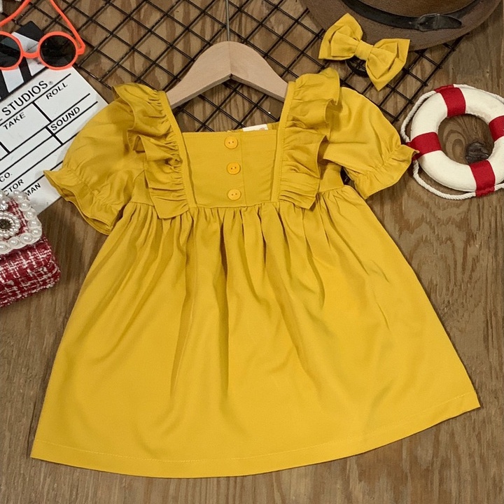 Váy bé gái bèo dáng baby doll vải lụa đũi mềm 11 đến 40 ký 002