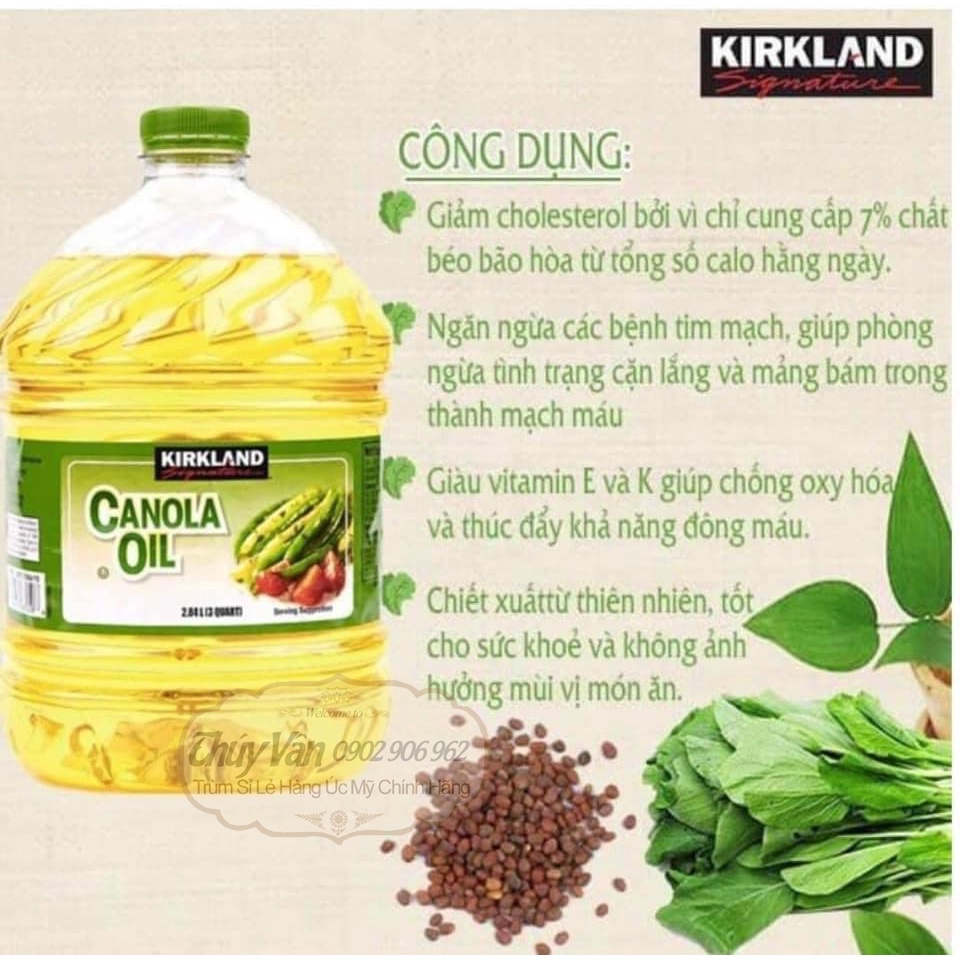 Canola oil kirkland dầu ăn giúp giảm lượng cholesterol,mỡ trong máu bảo