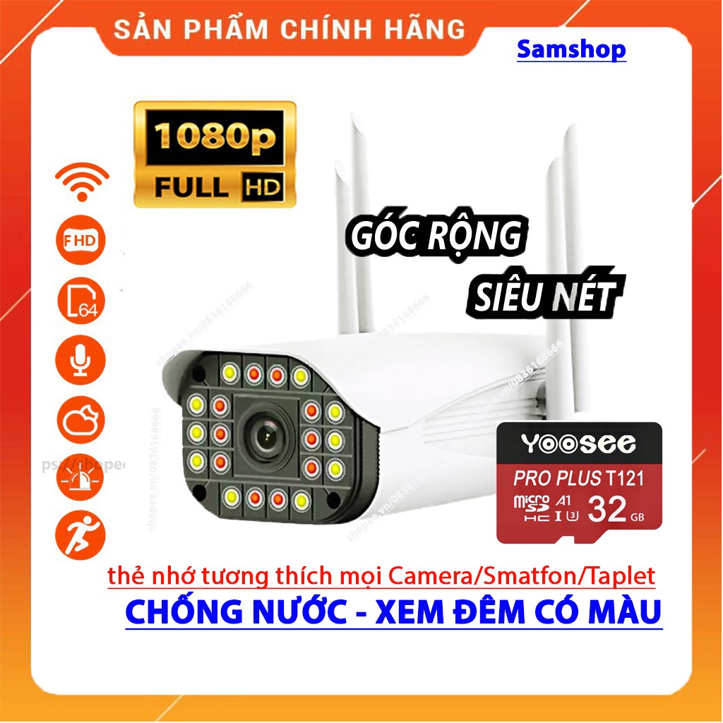 Camera IP YooSee Ngoài Trời FHD 1080 Tiếng Việt + Thẻ Nhớ Yoosee 32gb