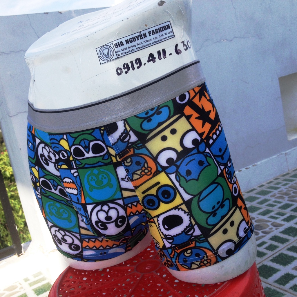 Combo 5 quần Boxer thun lạnh, Quần sịp đùi nam in hoạ tiết hoạt hình độc đáo