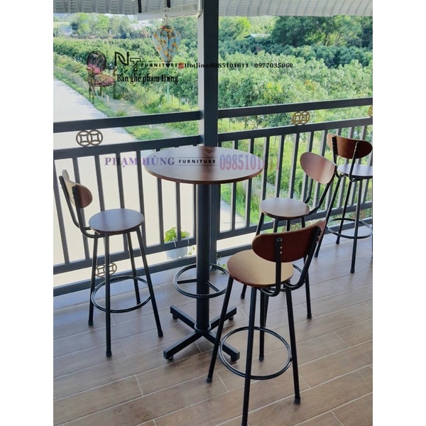 GHẾ BAR CHÂN SẮT MẶT GỖ- CÀ PHÊ-BAR-BAN CÔNG