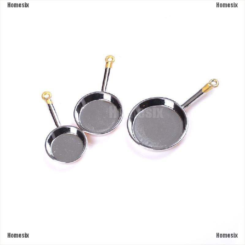 [HoMSI] 3 Pcs Dollhouse Mini Metal Frypan Frying Pans Cooking Pot Cookware Toy SUU