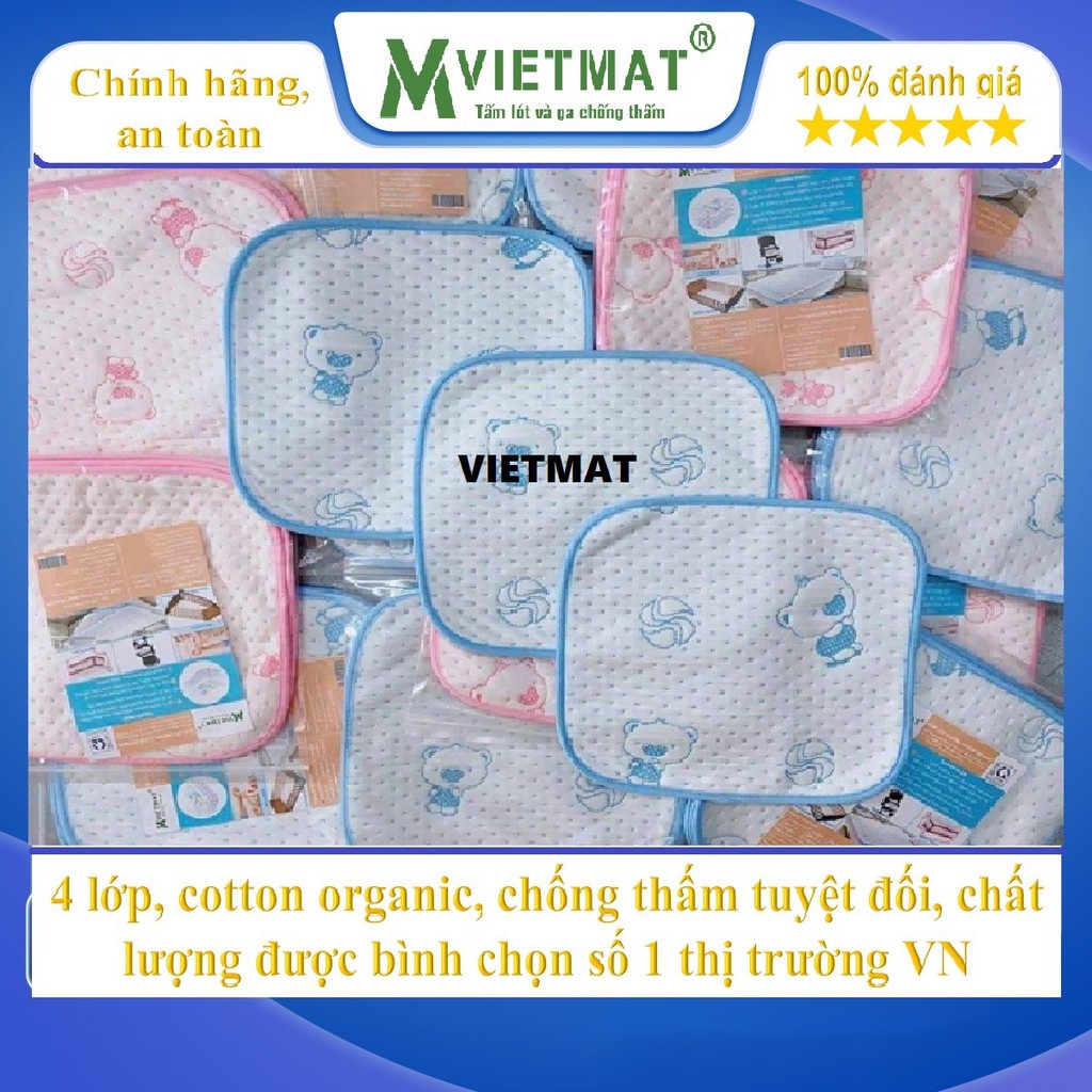 [Chính hãng] Combo 3 tấm size 30x30cm - Tấm lót chống thấm cotton 4 lớp VIETMAT, hàng Việt Nam chất lượng cao