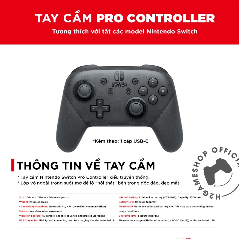 Pro Controller Nintendo Switch Tay cầm chơi game Chính hãng Nguyên seal Phụ kiện console Switch