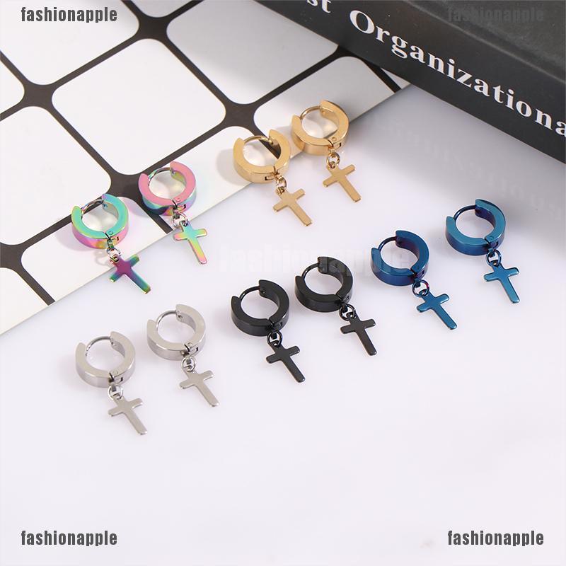 Đôi Khuyên Tai Hình Thánh Giá Bằng Thép Titan Cá Tính