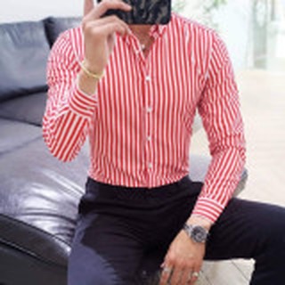 Áo sơ mi lụa nam cao cấp sọc đỏ kiểu cách 0576
