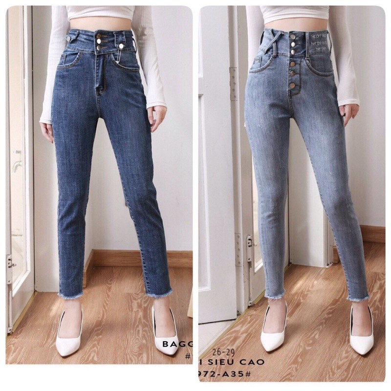 Quần jean dài lưng siêu cao co giãn