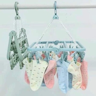 Móc chùm phơi đồ, tất vớ 32 kẹp bằng nhựa