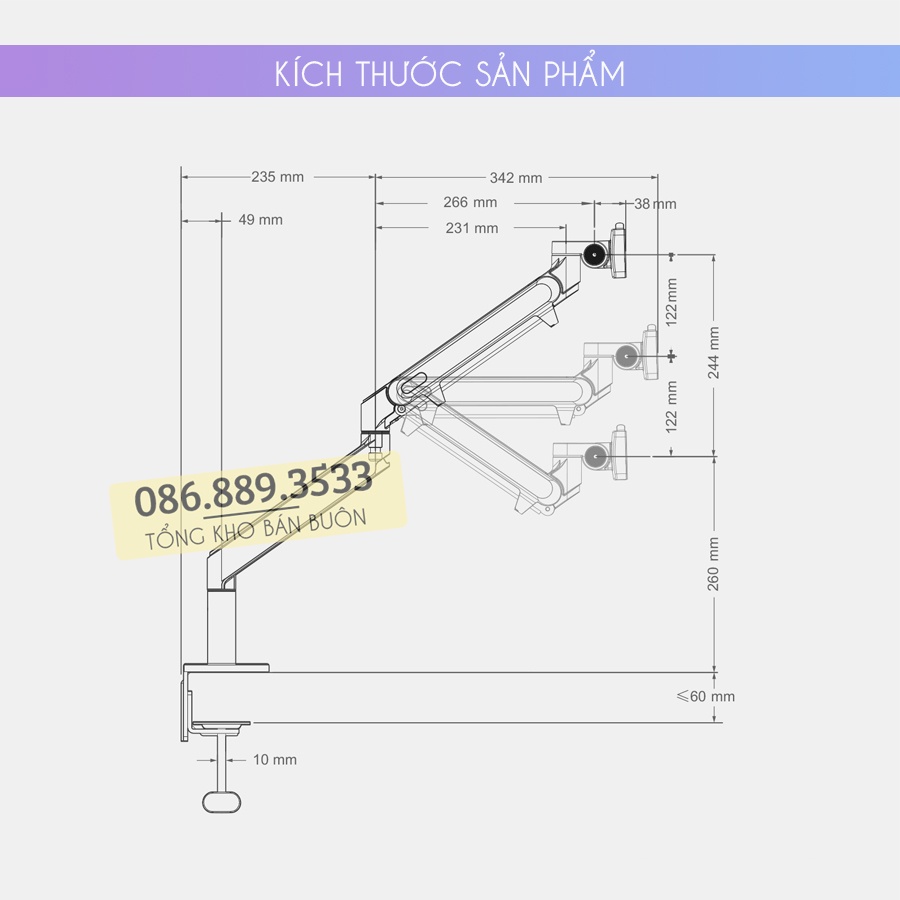 Giá Treo Màn Hình Máy Tính OZ 1 17 - 24 - 27 - 32 inch / Tay Treo Màn Hình Hợp Kim Nhôm