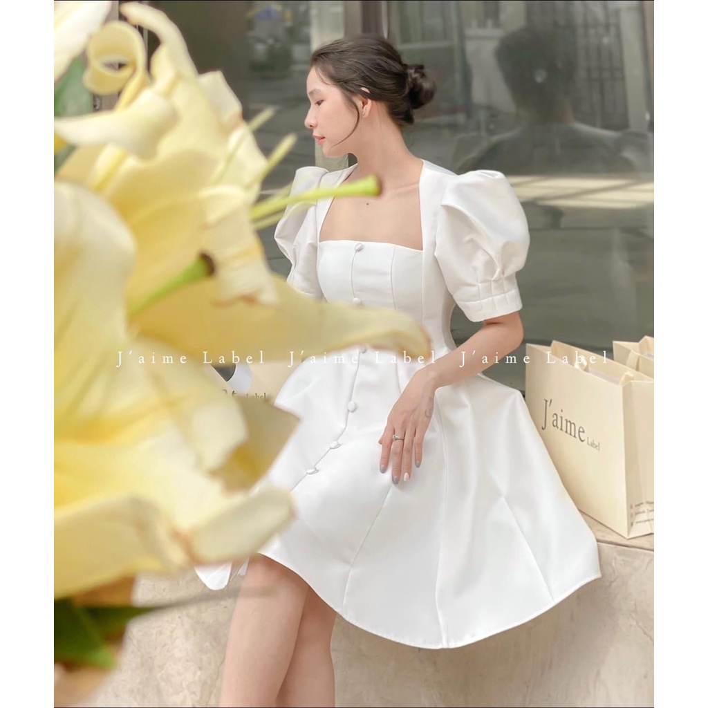 Đầm tay phồng hở lưng sang trọng, đầm dự tiệc hở lưng đỏ và trắng DG 4254