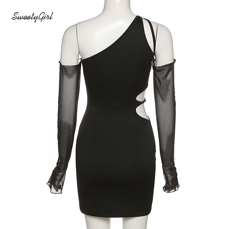 Đầm Ôm Mini Tay Dài Phối Lưới Màu Trơn Thời Trang 2022 Cho Nữ